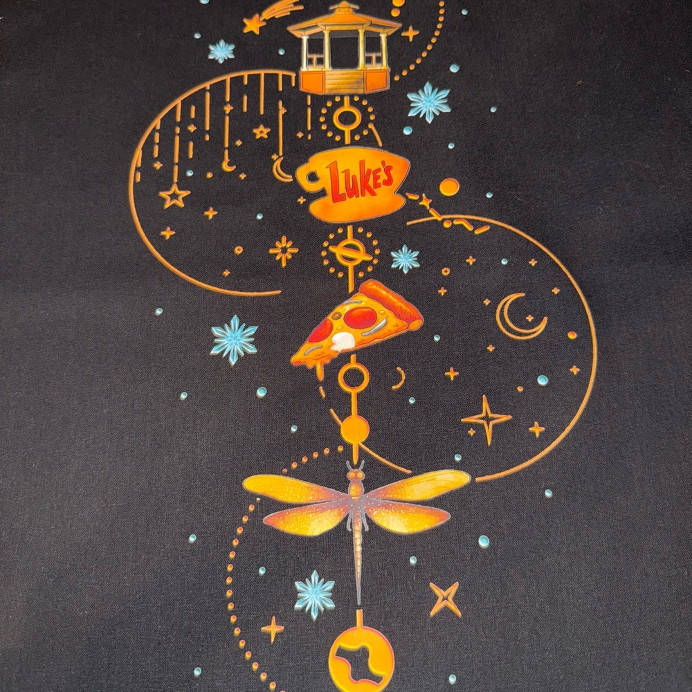 Black Graphic Tee with Orange and Blue Design